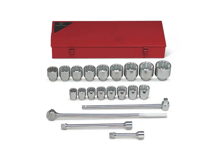Wright Tool Set of 21 1 in Drive 12-Point Standard SAE Socket with Metal Box - WT 821 Socket Set Wright Tool
