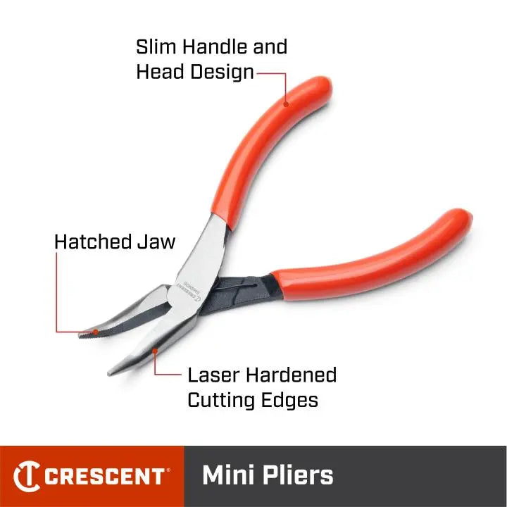 CRESCENT Bent Nose Plier with Mini Dipped Handle, 5 in - GW 5MBNDG Plier CRESCENT