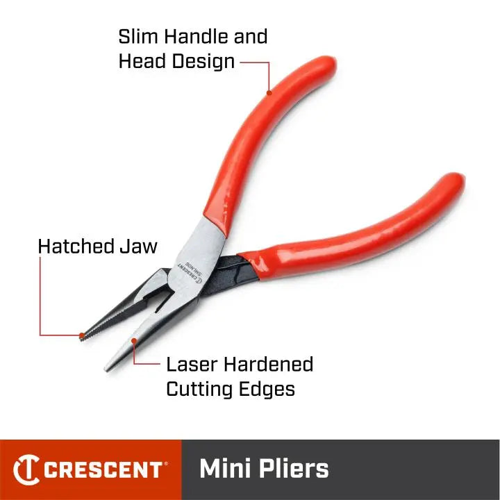 CRESCENT Long Nose Plier with Mini Dipped Handle, 5 in - GW 5MLNDG Plier CRESCENT