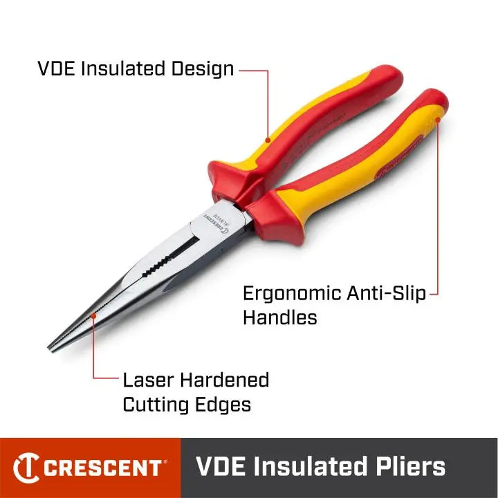 CRESCENT VDE Insulated Long Nose Plier, 6 in - GW 6LNVDE Plier CRESCENT