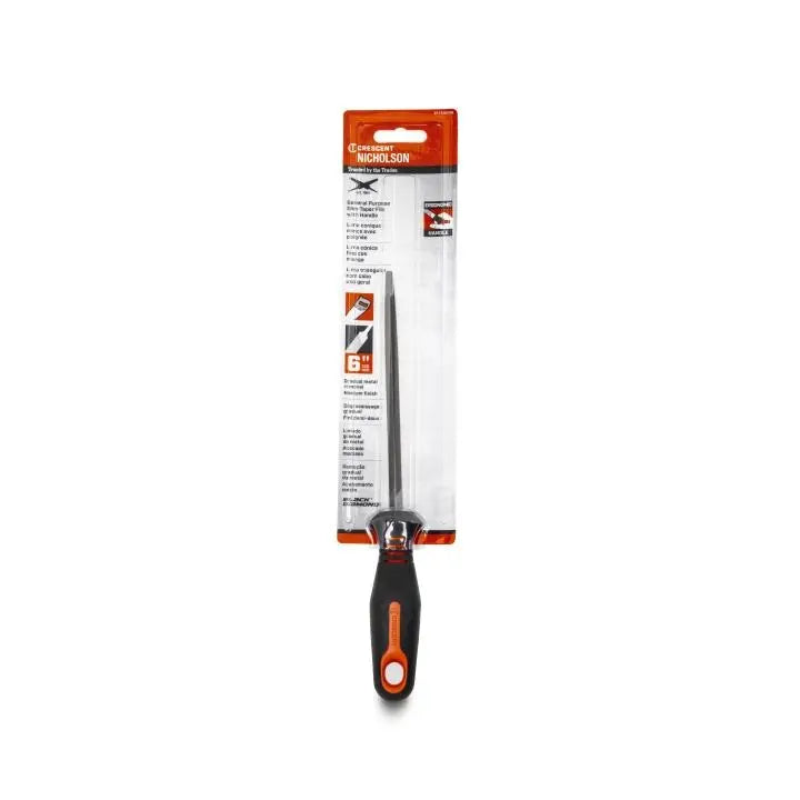 NICHOLSON Triangle Single Cut Slim Taper File with Ergonomic Handle, 6 in - GW 21729HNN NICHOLSON