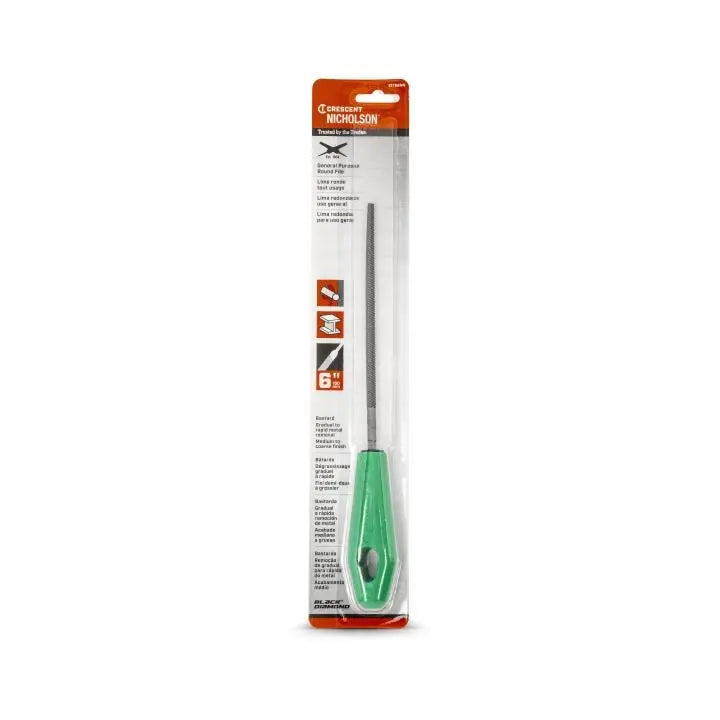 NICHOLSON Round Single Cut Bastard File with Handle, 6 in - GW 21708NN NICHOLSON