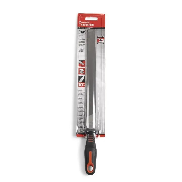 NICHOLSON Mill Single Cut Bastard File with Ergonomic Handle, 10 in - GW 21701HNN NICHOLSON
