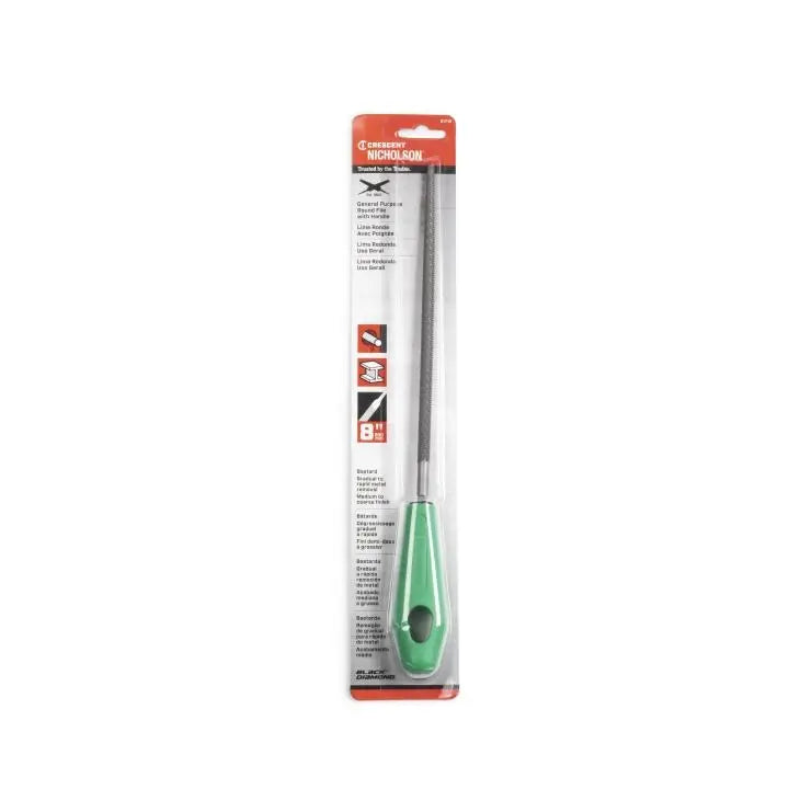 NICHOLSON Round Single Cut Bastard File with Handle, 8 in - GW 21715 NICHOLSON