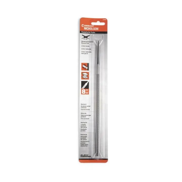 NICHOLSON Round Single Cut Bastard File, 8 in - GW 21853 NICHOLSON