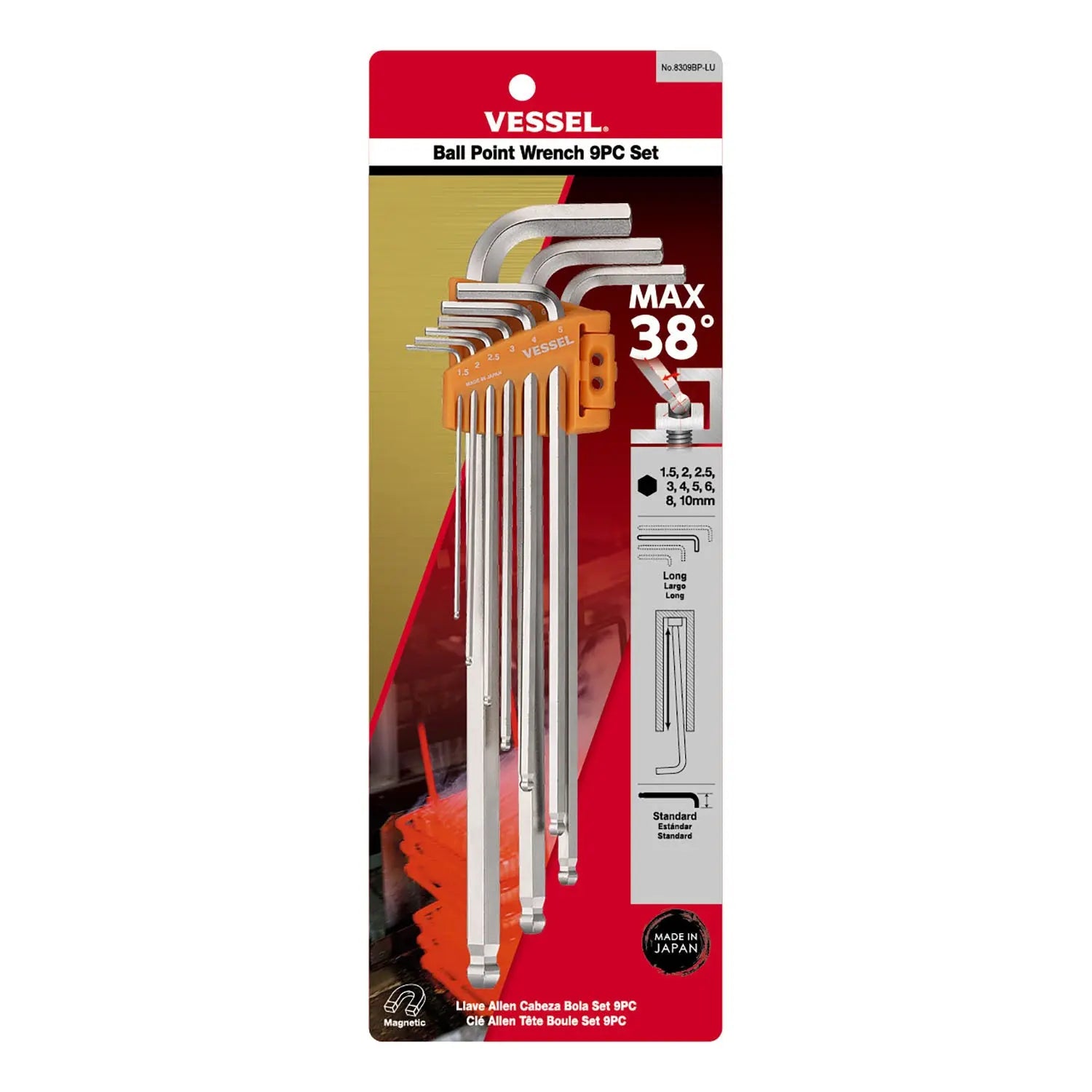 Vessel Tools Set of 9 Ball Point Long Wrench - VL 8309BPLU Vessel Tools
