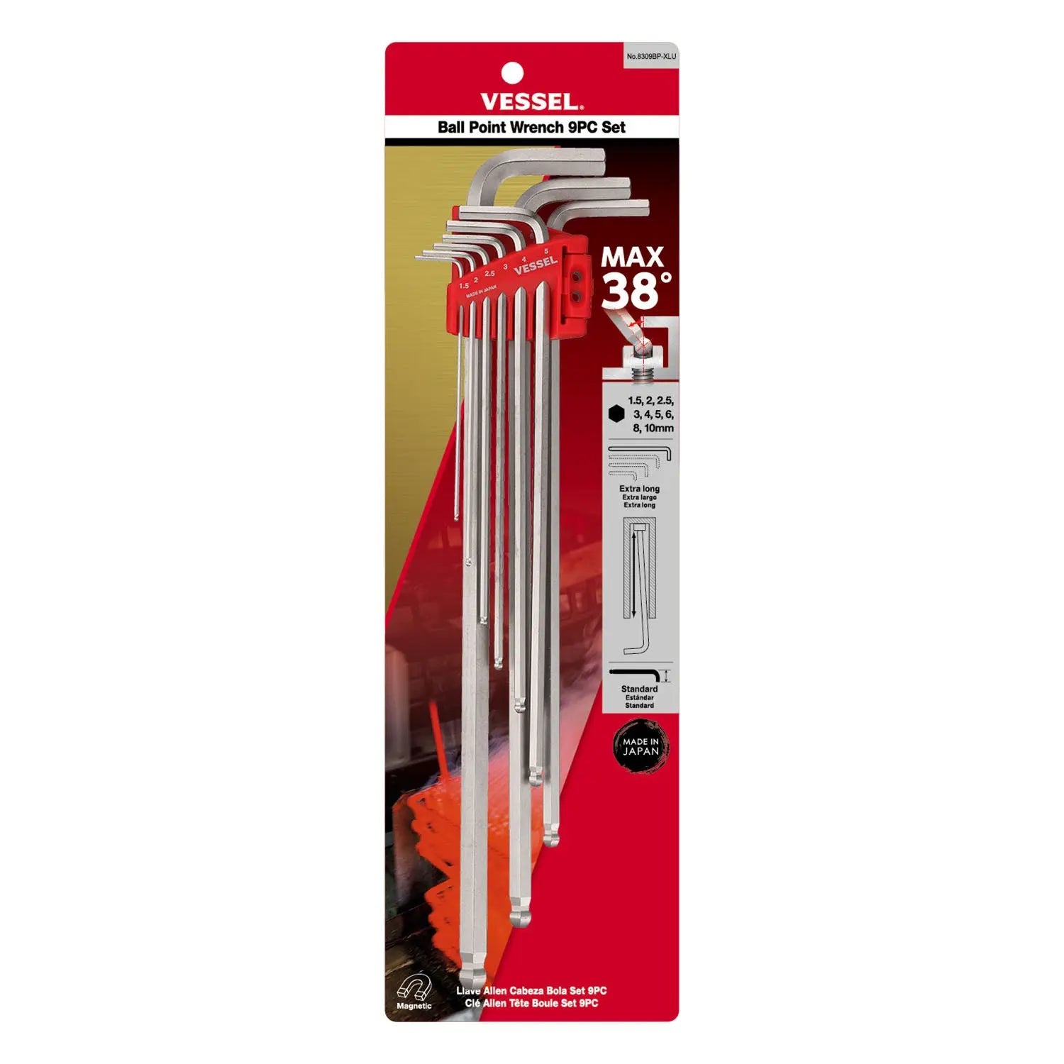 Vessel Tools Set of 9 Ball Point Extra Long Wrench - VL 8309BPXLU Vessel Tools