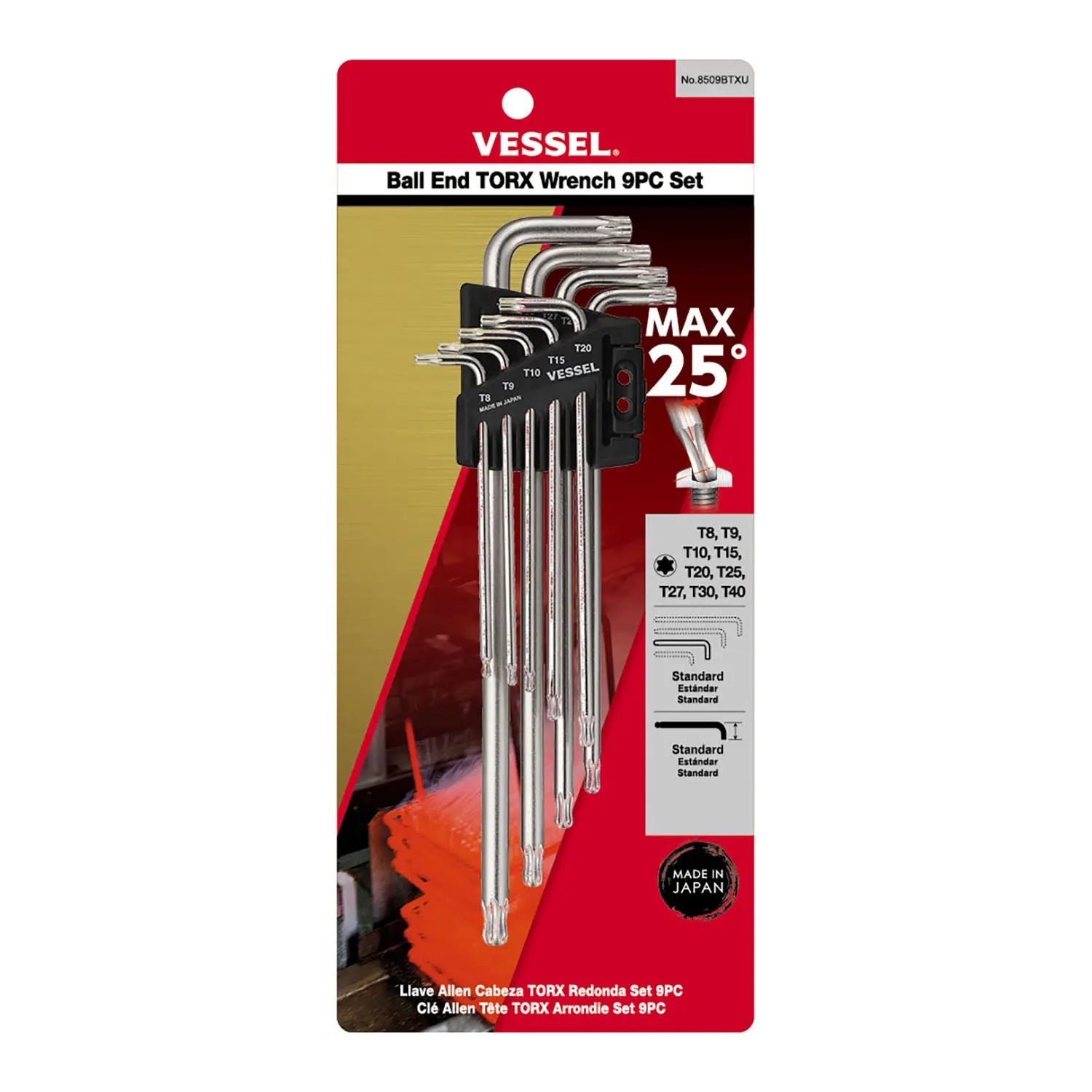 Vessel Tools Set of 9 Ball End Torx Wrench - VL 8509BTXU Vessel Tools
