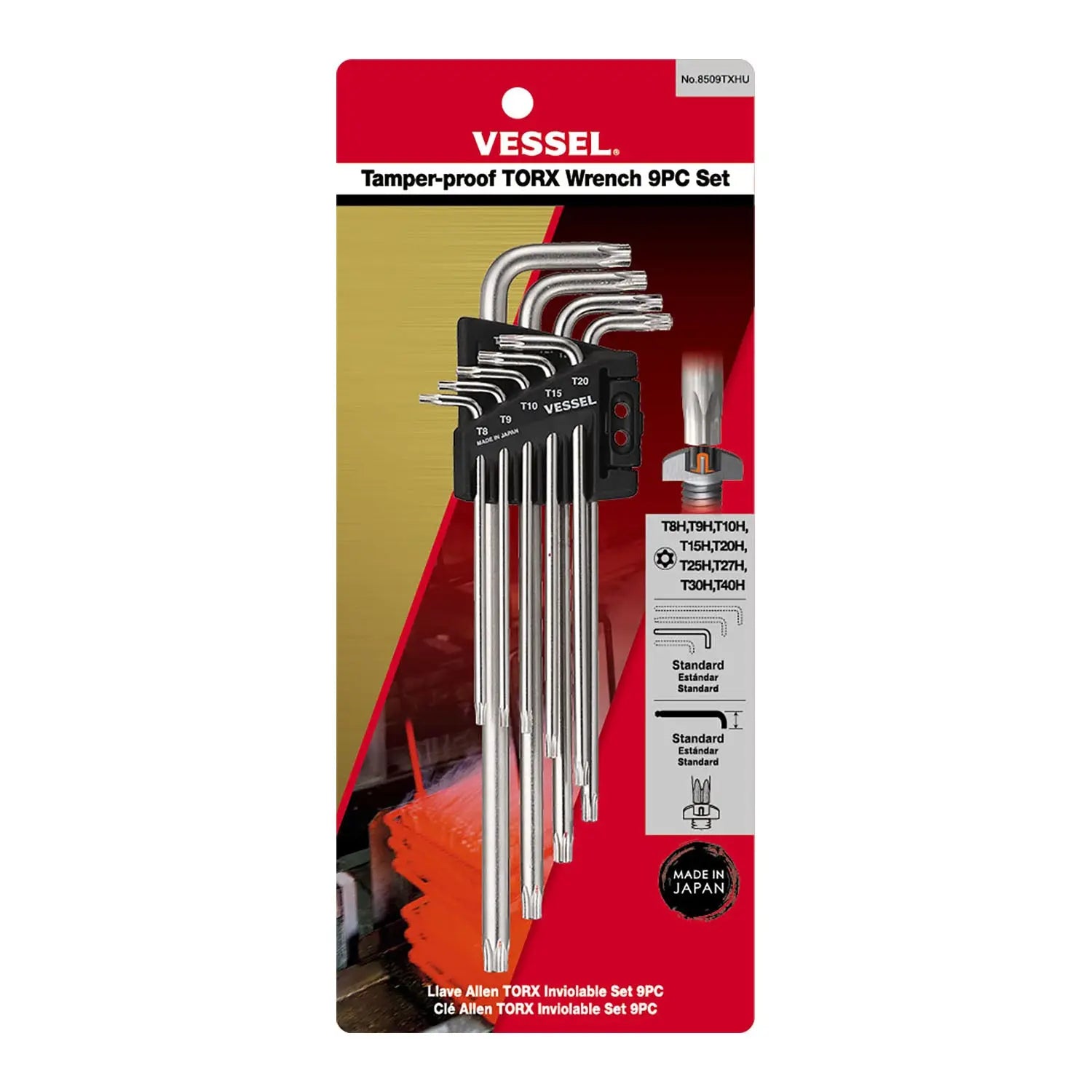 Vessel Tools Set of 9 Tamper-Proof Torx Wrench - VL 8509TXHU Vessel Tools