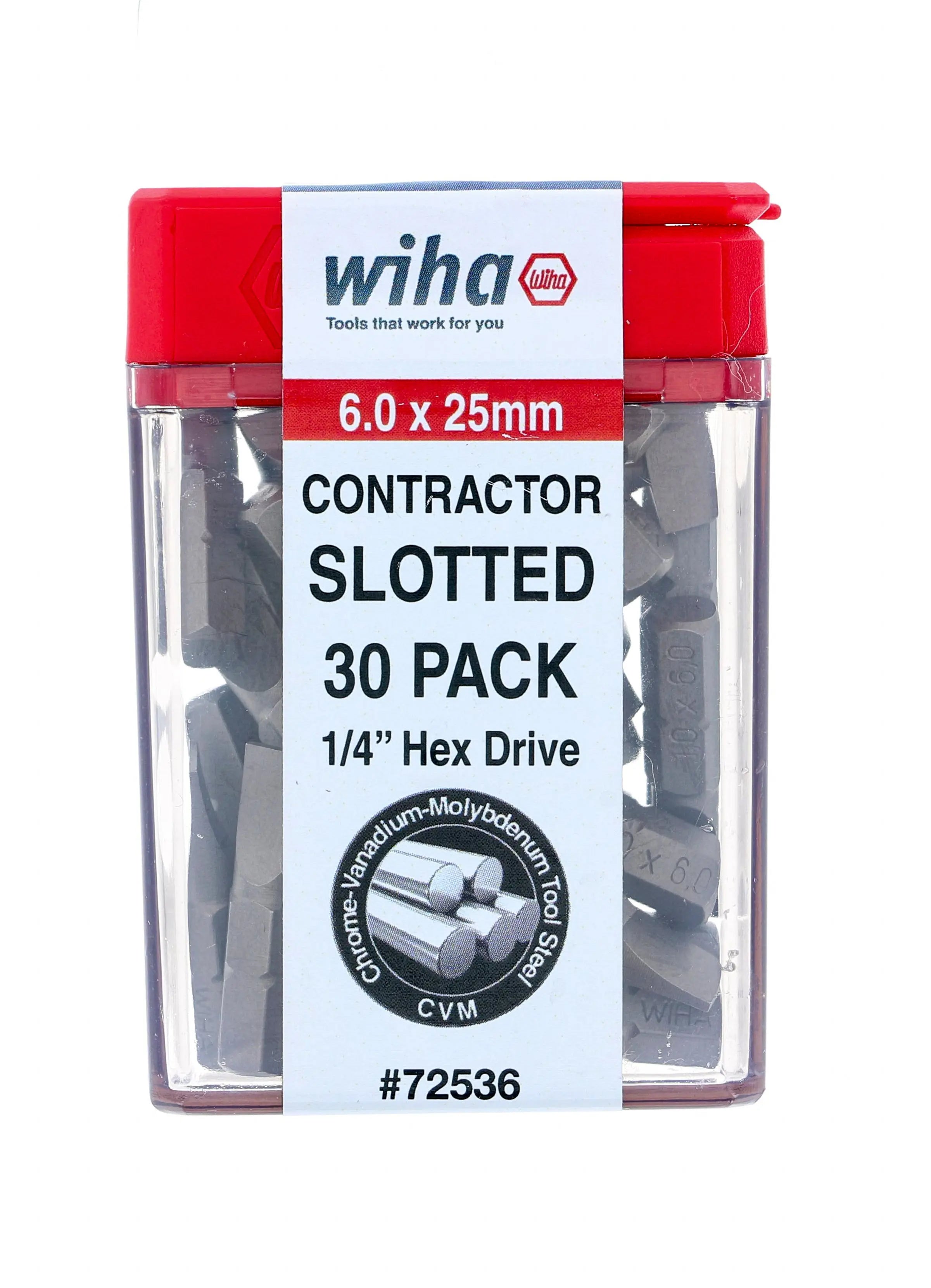 Wiha 72536, Slotted Contractor Insert Bit 6.0mm 30Pc Wiha