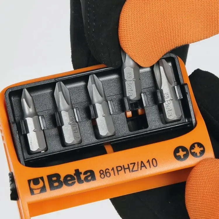 Beta Tools (Article# 861PHZ/A10) Magnetic Bit Holder with 10 Bits and Pocket Case - BT 008610810 