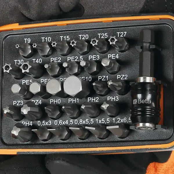 Beta Tools (Article# 861MIX/A31) Magnetic Bit Holder with 30 Bits and Pocket Case - BT 008610802 