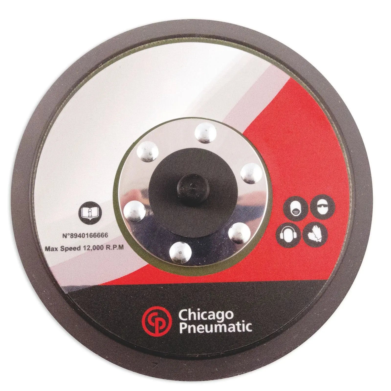 Chicago Pneumatic 5 in Hook and Loop Pad without Holes, 5/16 - 24, 121GR - CP 8940166666 Chicago Pneumatic