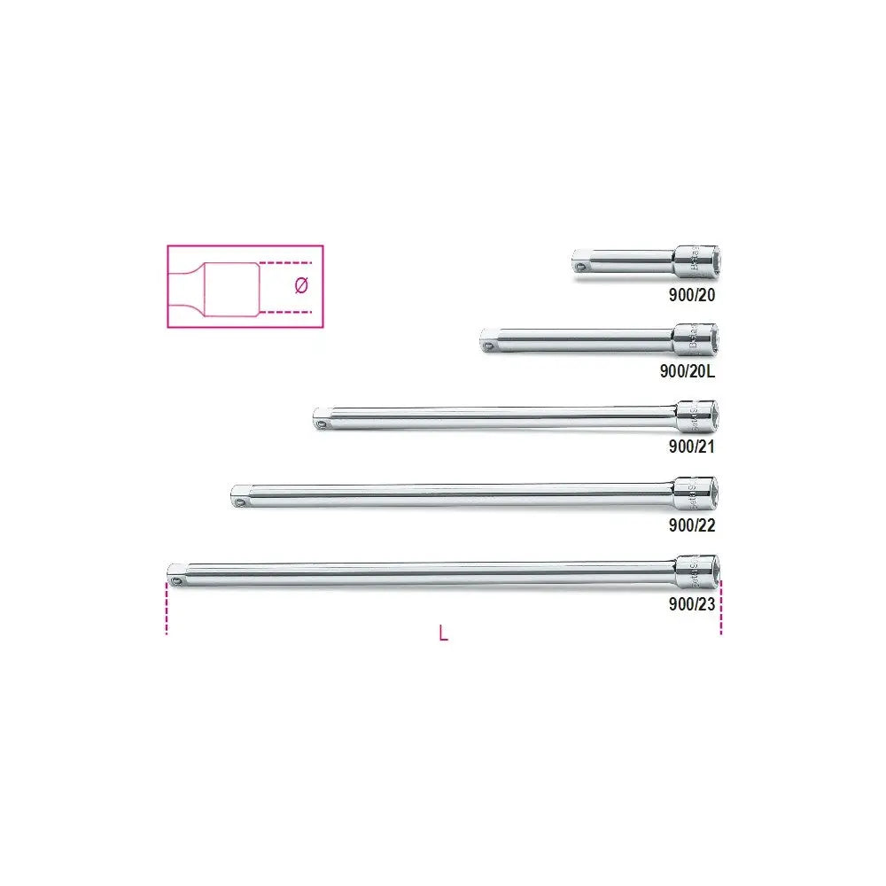 Beta Tools (Article# 900/20L) 1/4 in Drive Socket Extension Bar, Chrome-Plated, 100mm - BT 9000819 Beta Tools