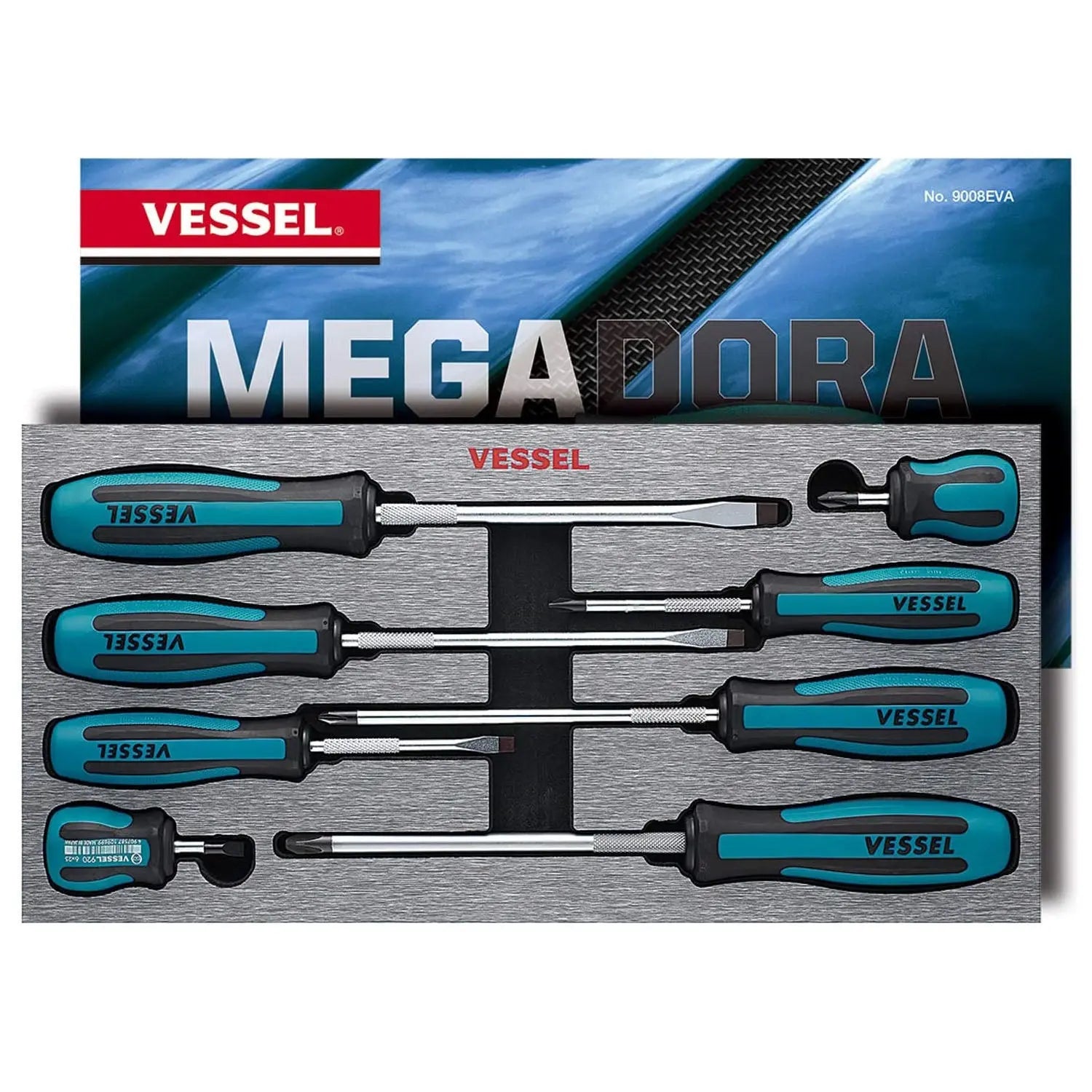 Vessel Tools Set of 8 Megadora Jawsfit Screwdriver - VL 9008EVA Vessel Tools