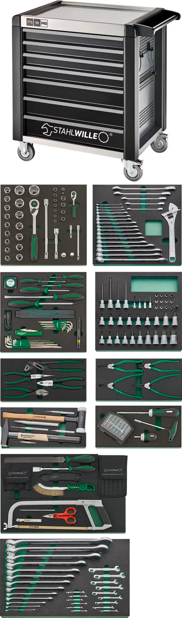 Stahlwille Set of 250 Assortment Tools with Tool Trolley, 1001mm Width - ST 98830234 Stahlwille