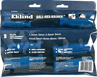 Eklind Set of 9 SD Series Ball End Hex Screwdriver 1.5 - 10mm with Pouch - EK 90609 Hex Screwdriver Set Eklind