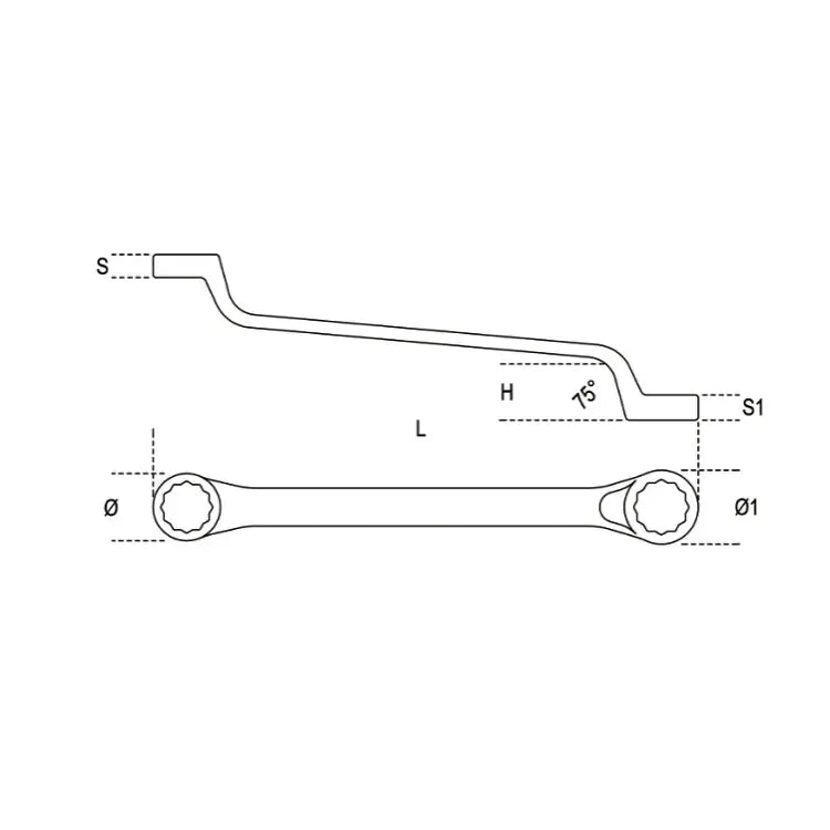 Beta Tools (Article# 90AS 1.1/16X1.1/4) 1-1/16 x 1-1/4 Double End, 12 Point Deep Offset Box End Wrench, Chrome-Plated - BT 900258 Beta Tools