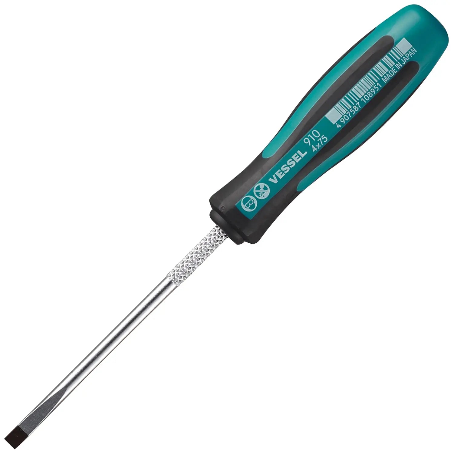 Vessel Tools Megadora Thin Shank Slotted Screwdriver, 4 x 75mm - VL 910S475 Vessel Tools