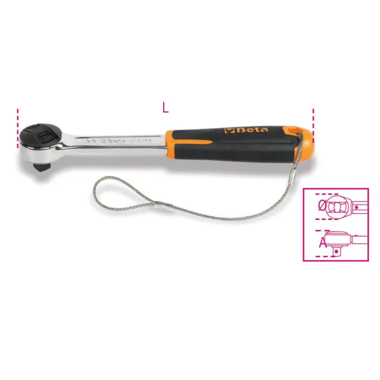 Beta Tools (Article# 910HS/55) 3/8 in Male Square Drive Reversible Ratchet with H-SAFE Anti-Fall System - BT 009104155 