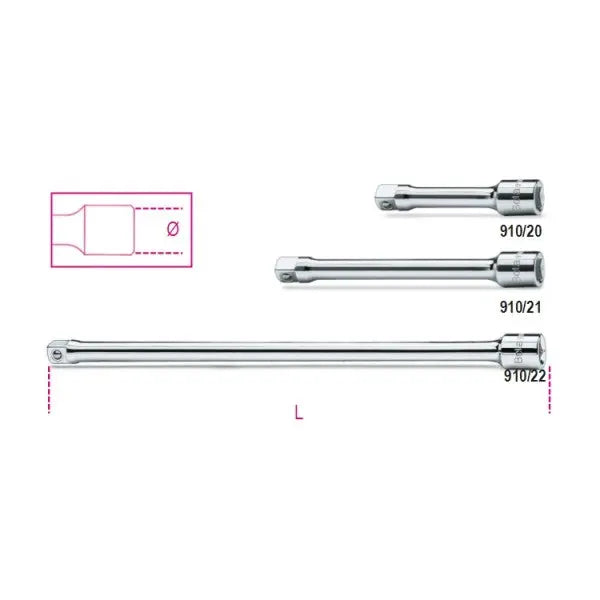 Beta Tools (Article# 910/21) 3/8 in Drive Socket Extension Bar, Chrome-Plated, 125mm - BT 9100822 Beta Tools