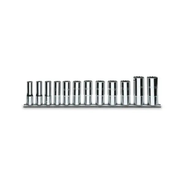 Beta Tools (Article# 910ASL/SB12) Set of 12 Bi-Hexagon Hand Sockets, Long Series, 12 Point 3/8 in Drive 1/4 in - 7/8 in - BT 9100365 Beta Tools