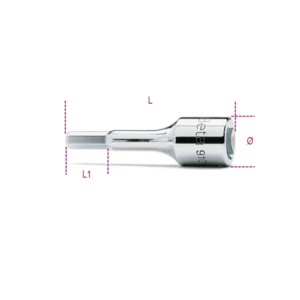 Beta Tools (Article# 910ME 7) 7mm, 3/8 in Drive Hexagon Bit Socket, Chrome-Plated - BT 9100507 Beta Tools