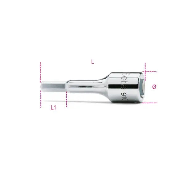 Beta Tools (Article# 910ME 10) 10mm, 3/8 in Drive Hexagon Bit Socket, Chrome-Plated - BT 9100510 Beta Tools
