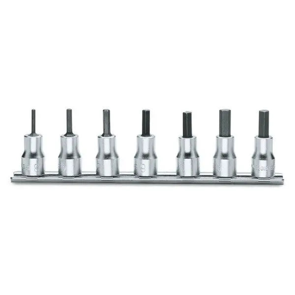 Beta Tools (Article# 910PE/SB7) Set of 7 3/8 in Drive Hexagon Bit Sockets on Rail, 3mm-10mm - BT 9100503 Beta Tools