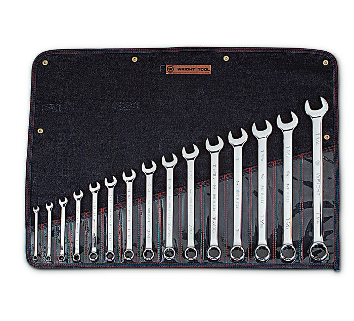 Wright Tool Set of 15 12-Point SAE Polished Combination Wrench, 5/16 to 1-1/4 in - WT 915 Combination Wrench Set