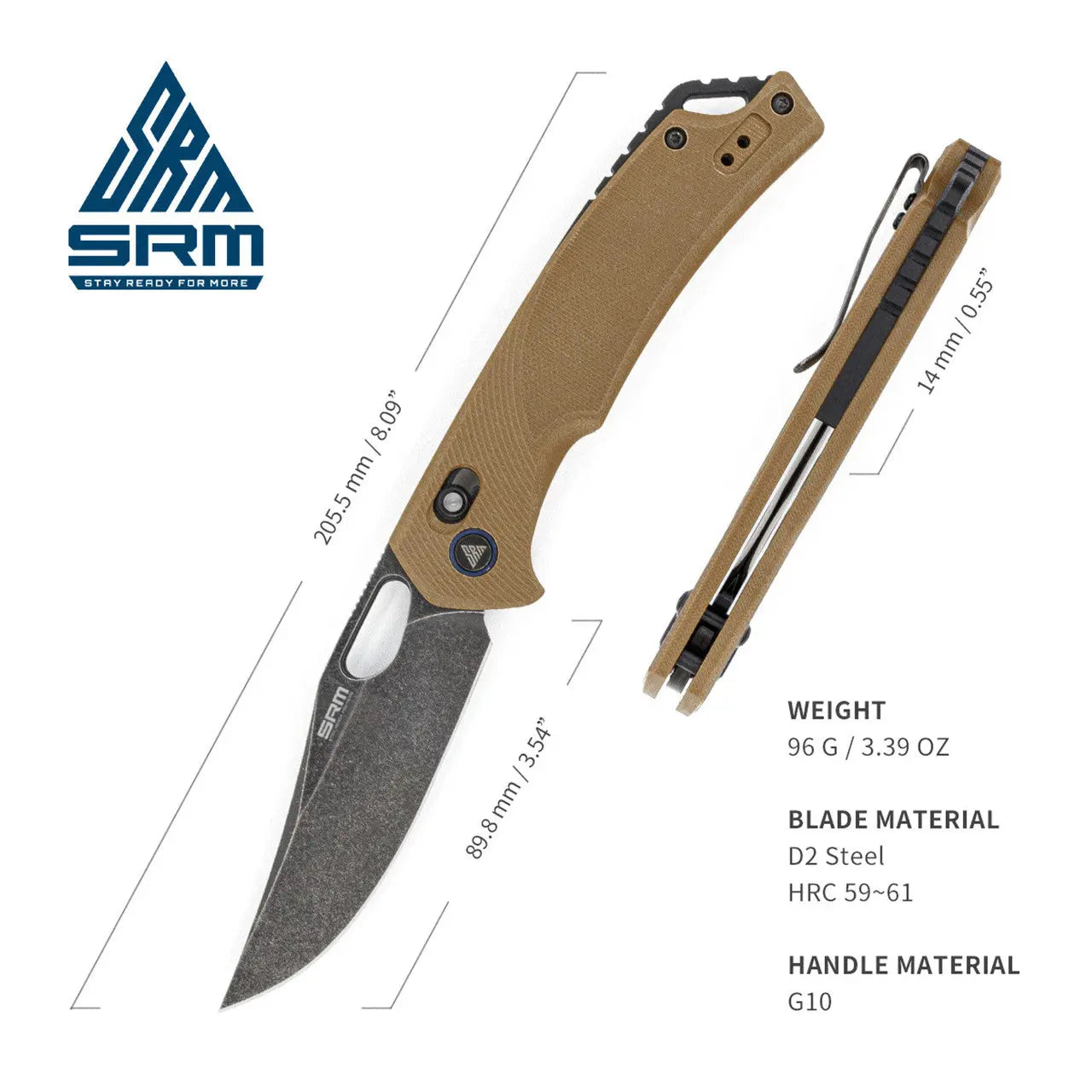 Fenix SRM G10 Tan Ambi Lock Knife with Black Blade - F SRM-9201-GW Fenix