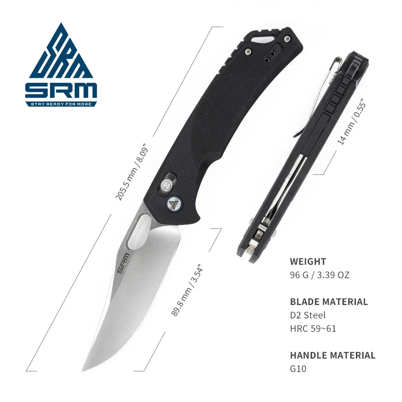 Fenix SRM G10 Black Ambi Lock Knife with Satin Blade, Length 205.5mm - F SRM-9201 Fenix