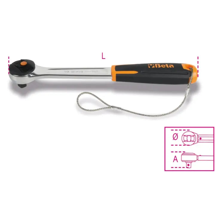 Beta Tools (Article# 920HS/55LC) 1/2 in Male Square Drive Reversible Ratchet with H-SAFE Anti-Fall System - BT 009204159 