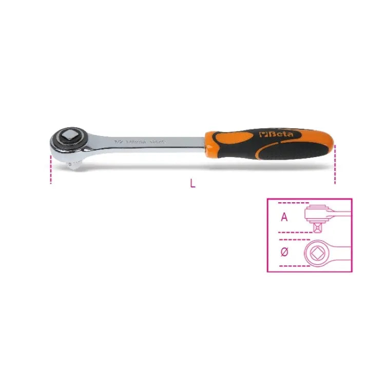 Beta Tools (Article# 920/50) 1/2 in Push-Through Drive Ratchet, 72 Teeth, Chrome-Plated - BT 9200871 Beta Tools