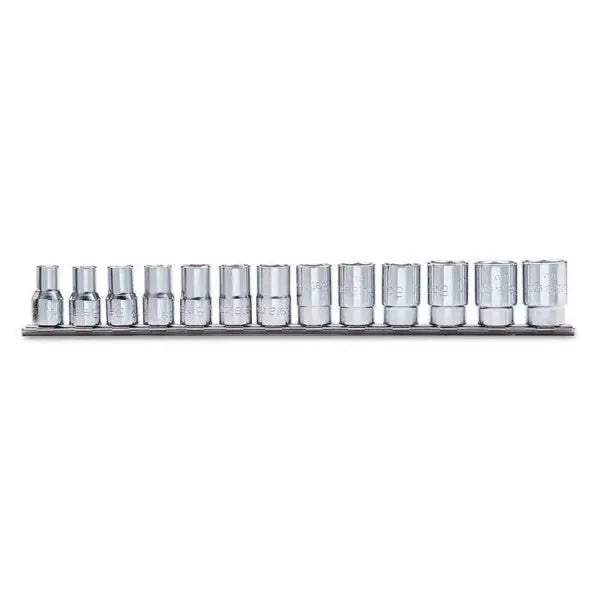 Beta Tools (Article# 920A/SB13) Set of 13 Hand Sockets on Rail, 6 Point 1/2 in Drive, 10mm-12mm - BT 9200040 Beta Tools