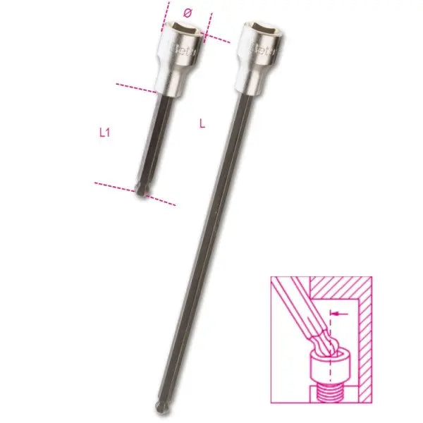 Beta Tools (Article# 920BP 6L) 6Lmm, 1/2 in Drive Ball End Hexagon Socket Driver, Chrome-Plated - BT 9200491 Beta Tools