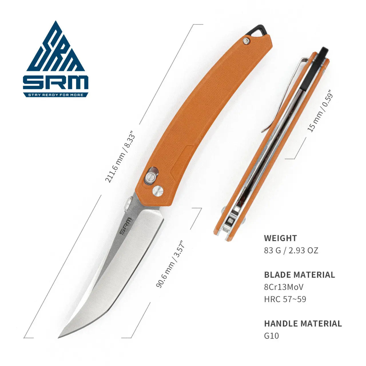 Fenix SRM G10 Orange Ambi Lock Folding Knife with Satin Blade - F SRM-9211-GJ Fenix