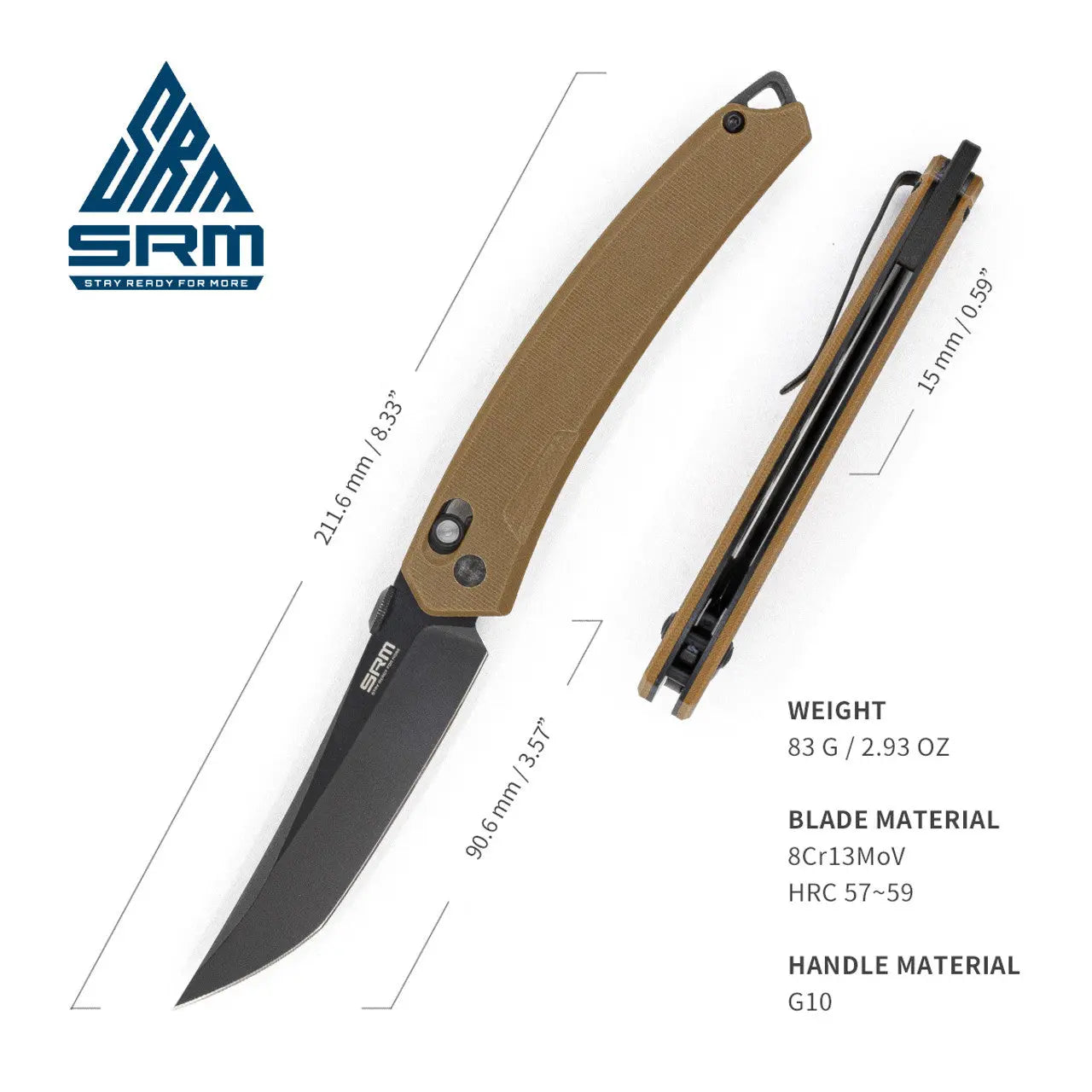 Fenix SRM G10 Tan Ambi Lock Folding Knife with Satin Blade - F SRM-9211-GW Fenix