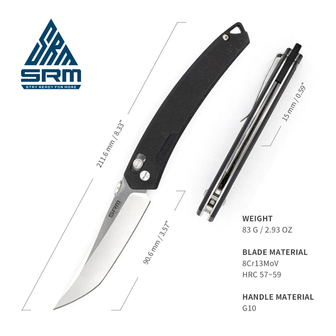 Fenix SRM G10 Black Ambi Lock Knife with Satin Blade, Length 211.6mm - F SRM-9211 Fenix