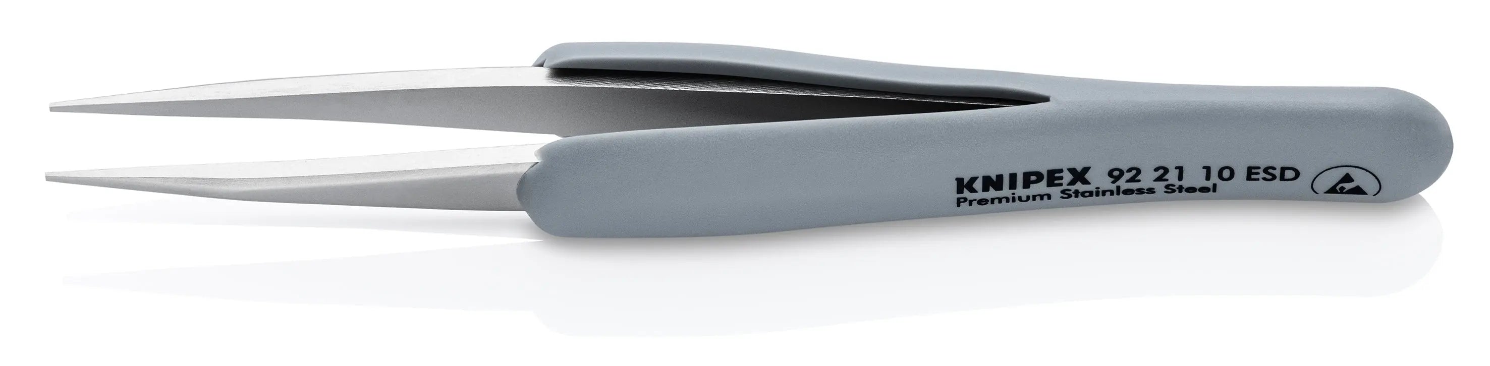 KNIPEX 5 1/4" Premium Stainless Steel Precision Tweezers-Pointed Tips-ESD Rubber Handles - 92 21 10 ESD Tweezers Knipex