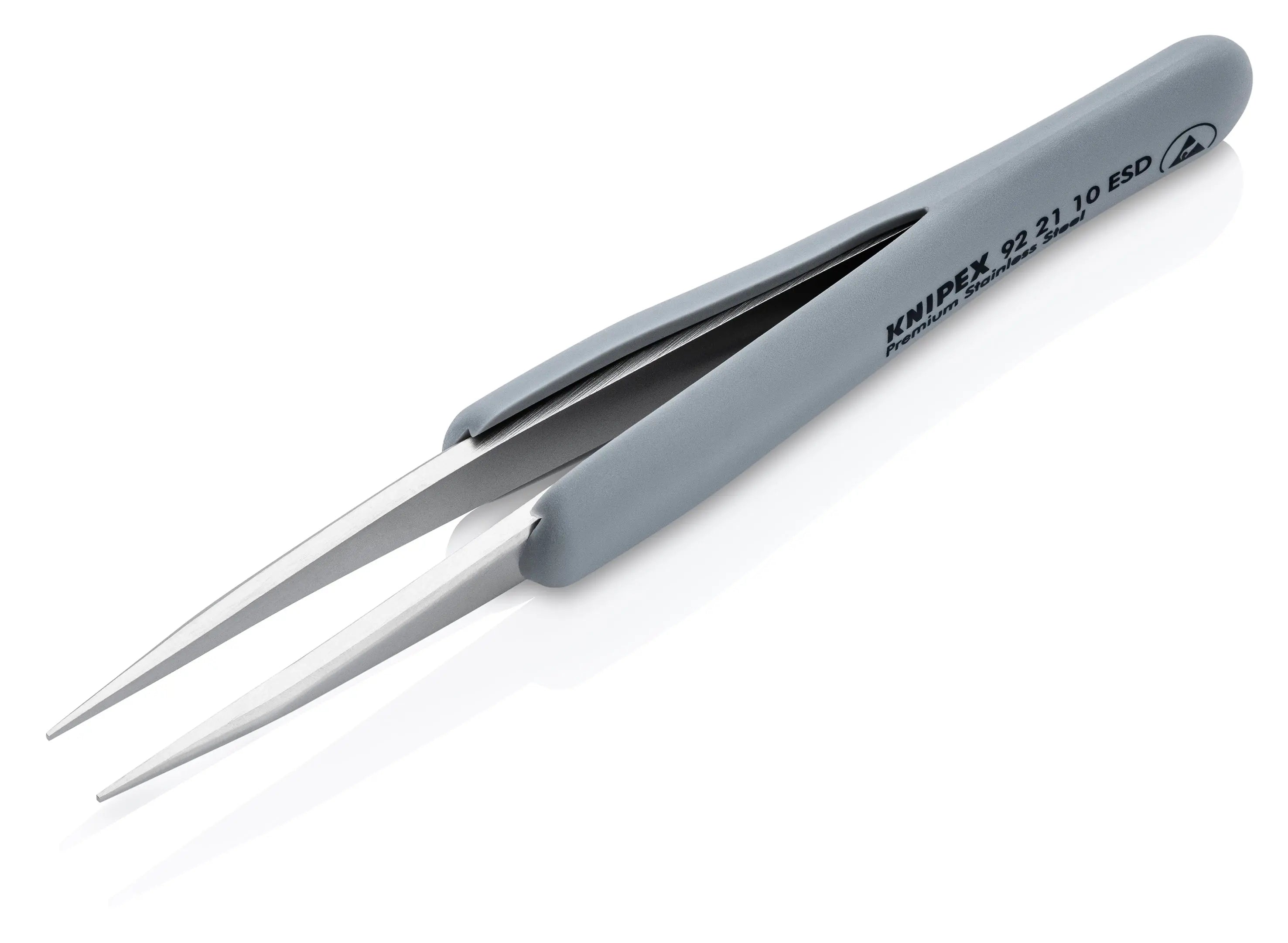 KNIPEX 5 1/4" Premium Stainless Steel Precision Tweezers-Pointed Tips-ESD Rubber Handles - 92 21 10 ESD Tweezers Knipex