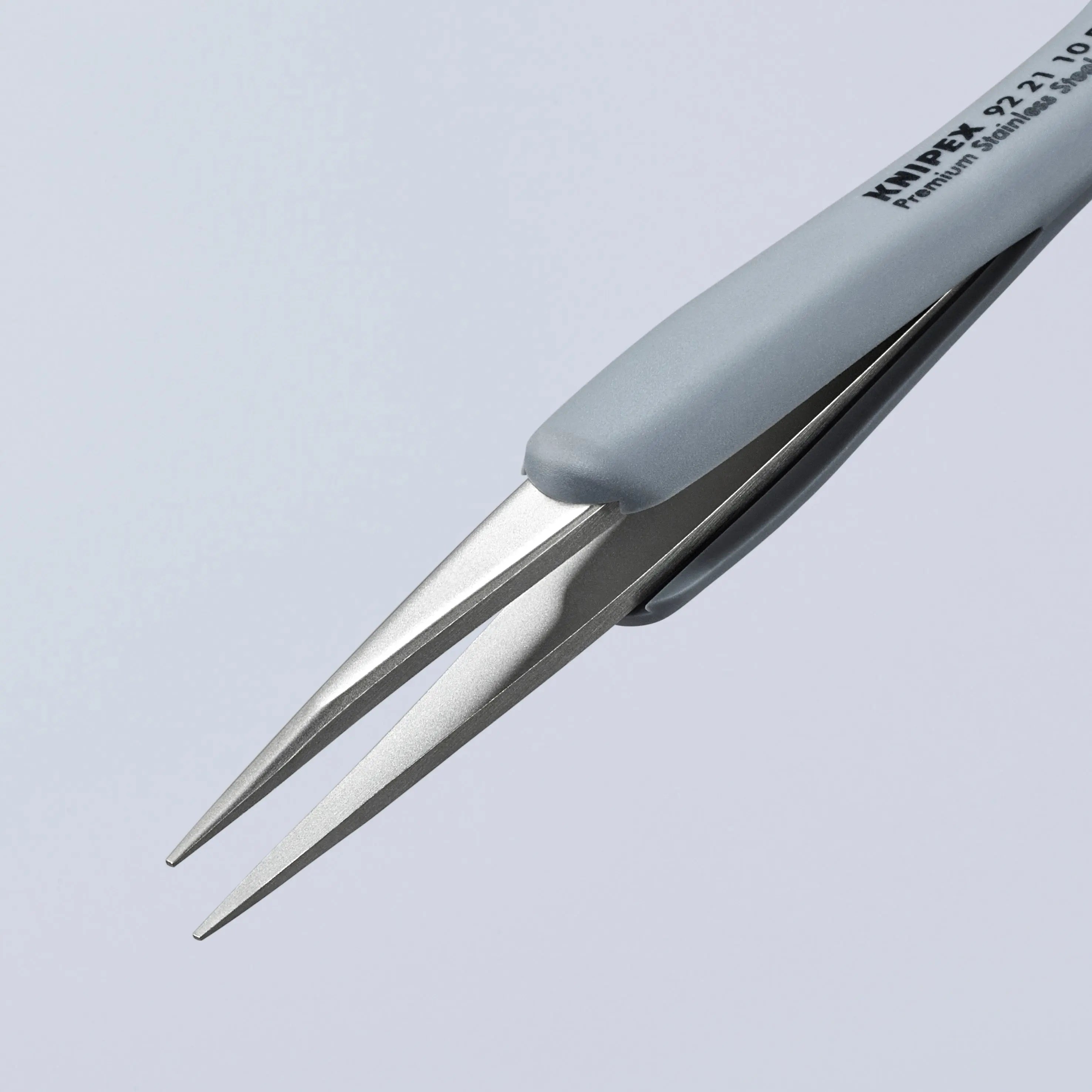 KNIPEX 5 1/4" Premium Stainless Steel Precision Tweezers-Pointed Tips-ESD Rubber Handles - 92 21 10 ESD Tweezers Knipex