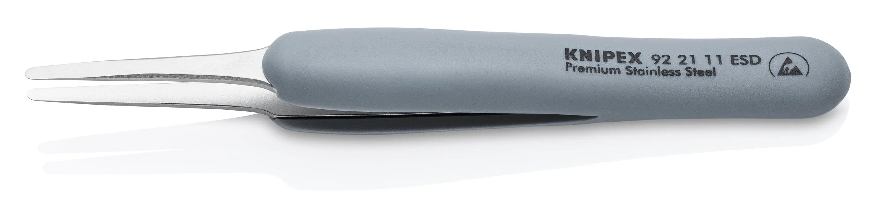 KNIPEX 4" Premium Stainless Steel Precision Tweezers-Blunt Tips-ESD Rubber Handles - 92 21 11 ESD Tweezers Knipex