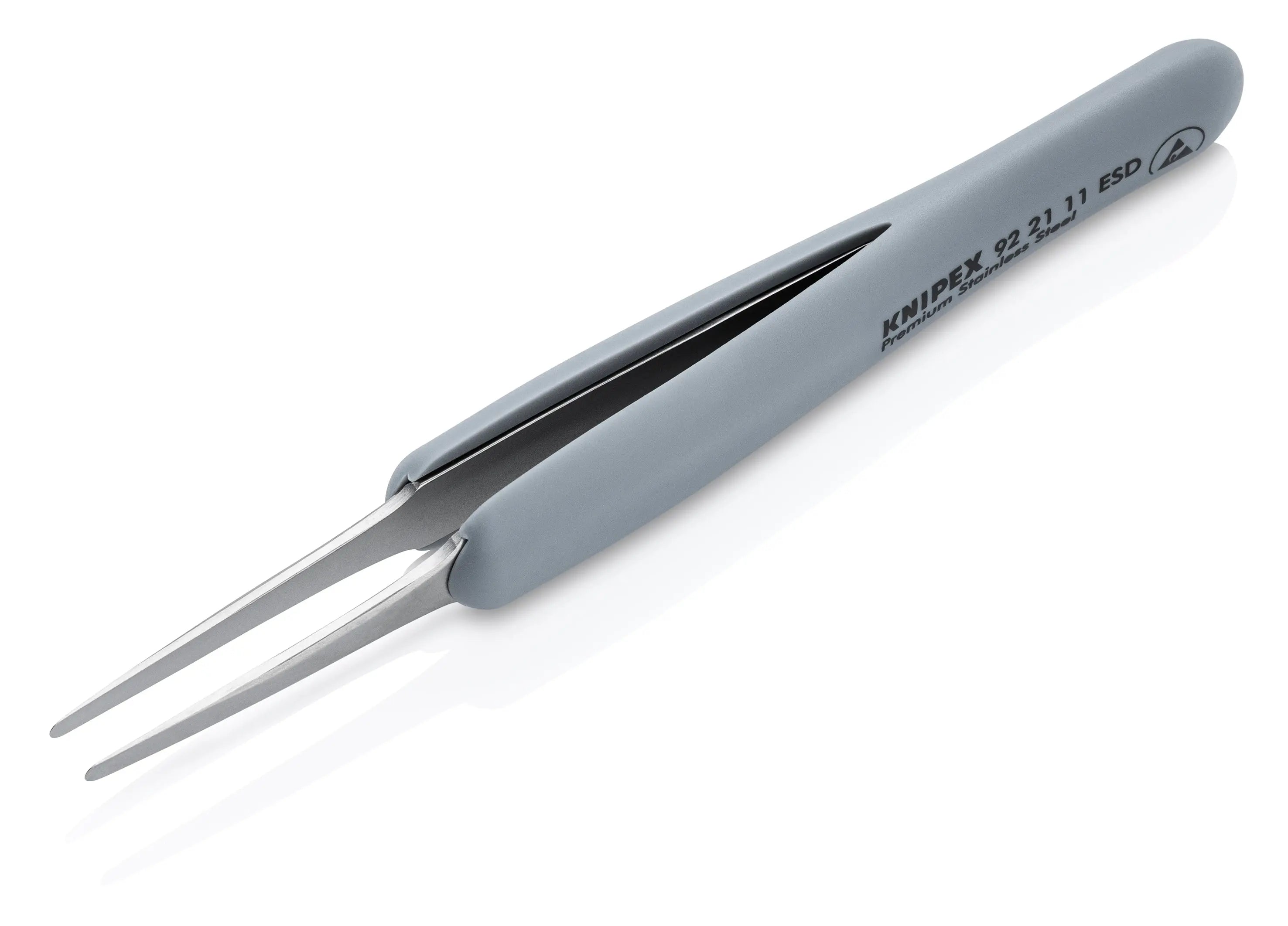 KNIPEX 4" Premium Stainless Steel Precision Tweezers-Blunt Tips-ESD Rubber Handles - 92 21 11 ESD Tweezers Knipex