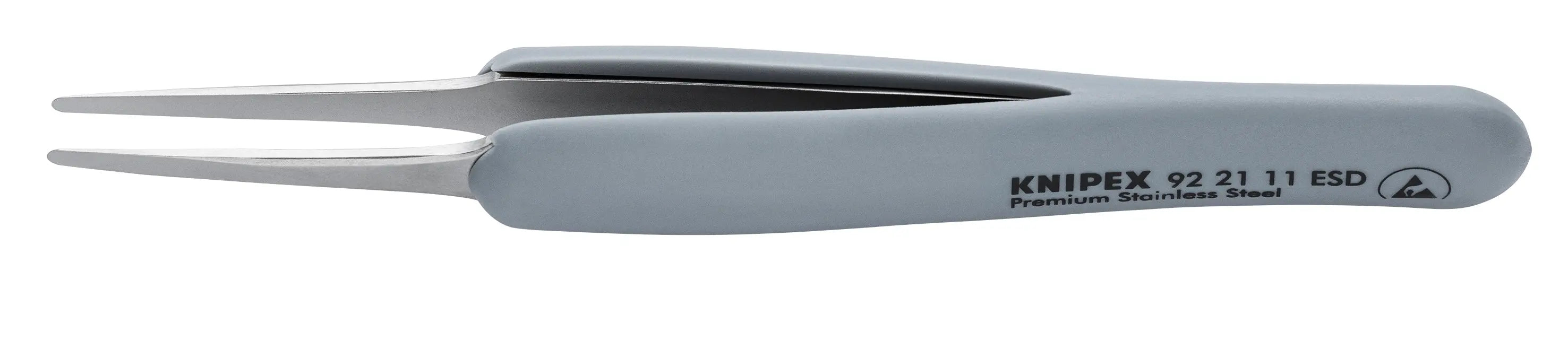 KNIPEX 4" Premium Stainless Steel Precision Tweezers-Blunt Tips-ESD Rubber Handles - 92 21 11 ESD Tweezers Knipex