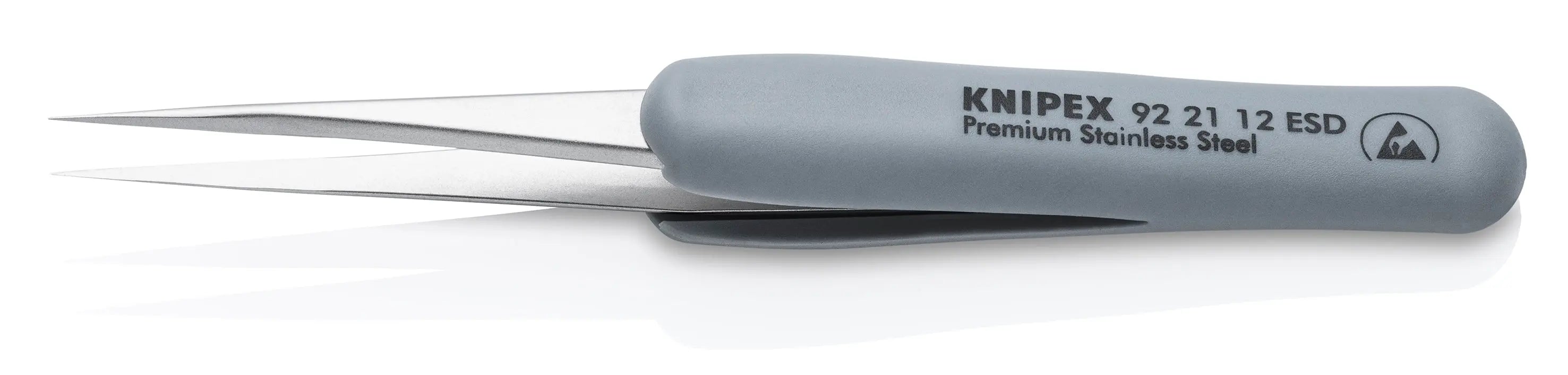 KNIPEX 3 1/2" Premium Stainless Steel Precision Tweezers-Needle-Point Tips-ESD Rubber Handles - 92 21 12 ESD Tweezers Knipex