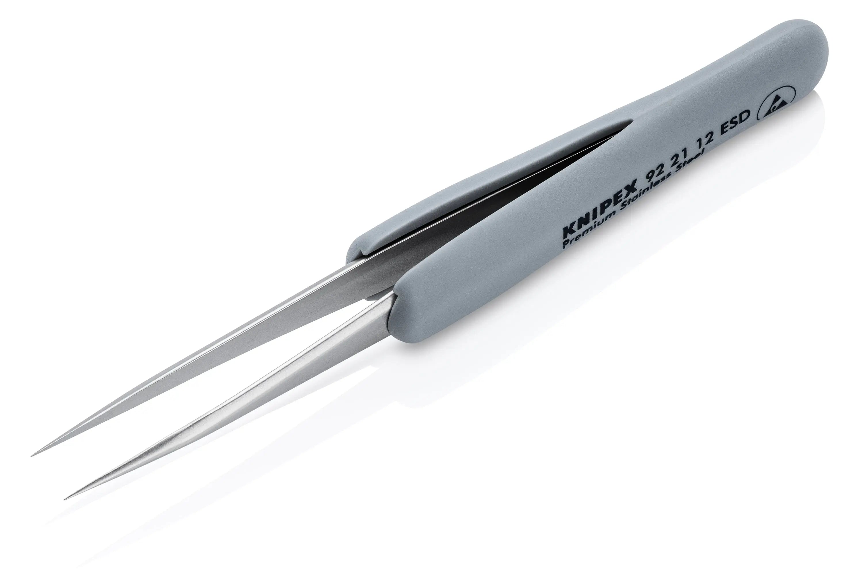 KNIPEX 3 1/2" Premium Stainless Steel Precision Tweezers-Needle-Point Tips-ESD Rubber Handles - 92 21 12 ESD Tweezers Knipex