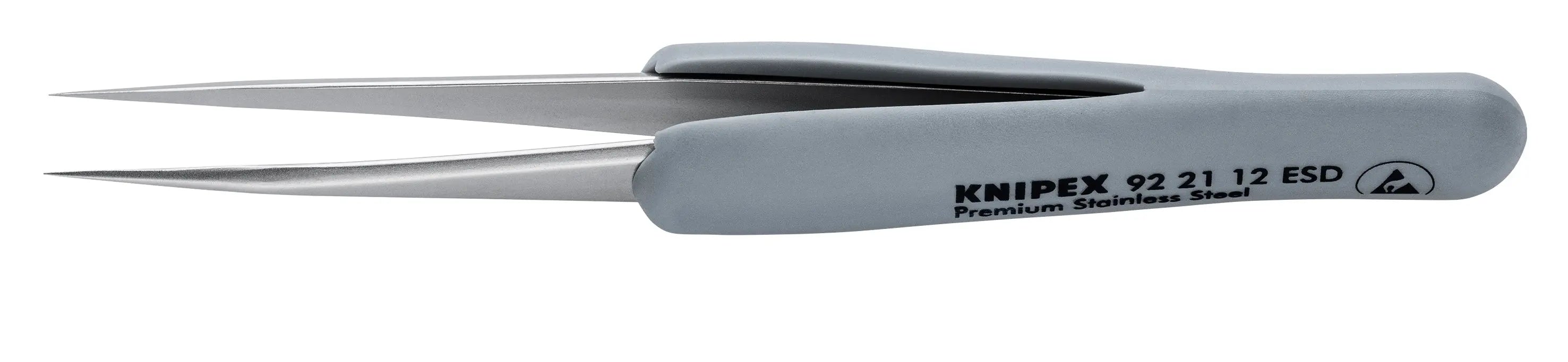 KNIPEX 3 1/2" Premium Stainless Steel Precision Tweezers-Needle-Point Tips-ESD Rubber Handles - 92 21 12 ESD Tweezers Knipex