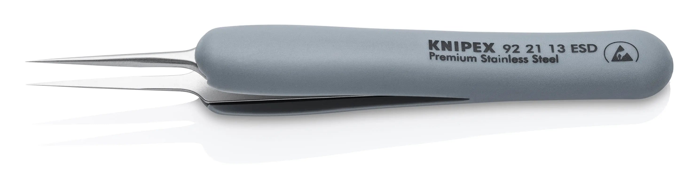 KNIPEX 3 3/4" Premium Stainless Steel Precision Tweezers-Needle-Point Tips-ESD Rubber Handles - 92 21 13 ESD Tweezers Knipex