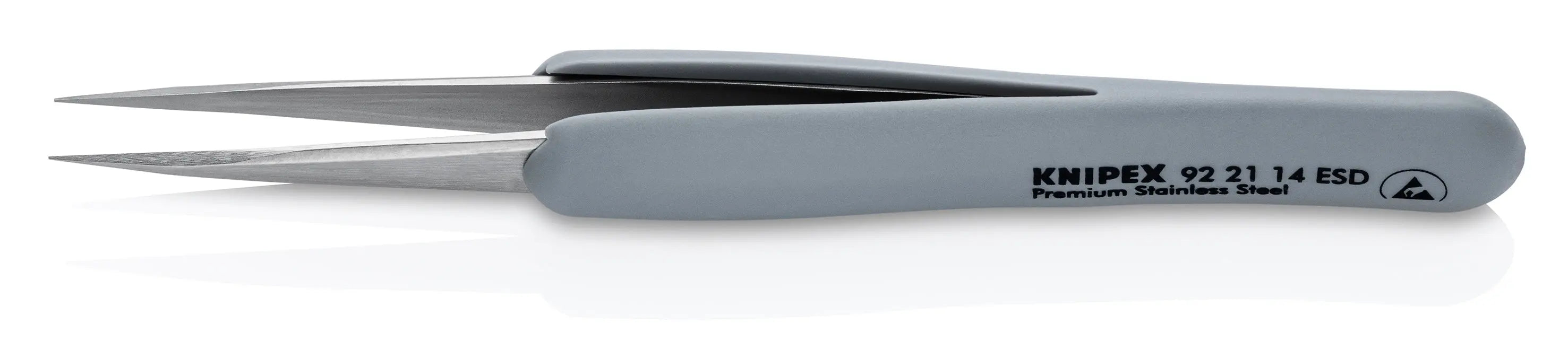 KNIPEX 4" Premium Stainless Steel Precision Tweezers-Pointed Tips-ESD Rubber Handles - 92 21 14 ESD Knipex